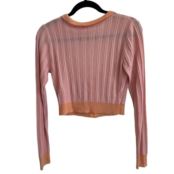 For Love & Lemons Phoebe Cropped Pointelle Cardigan, Apricot, Size S - Picture 9 of 11